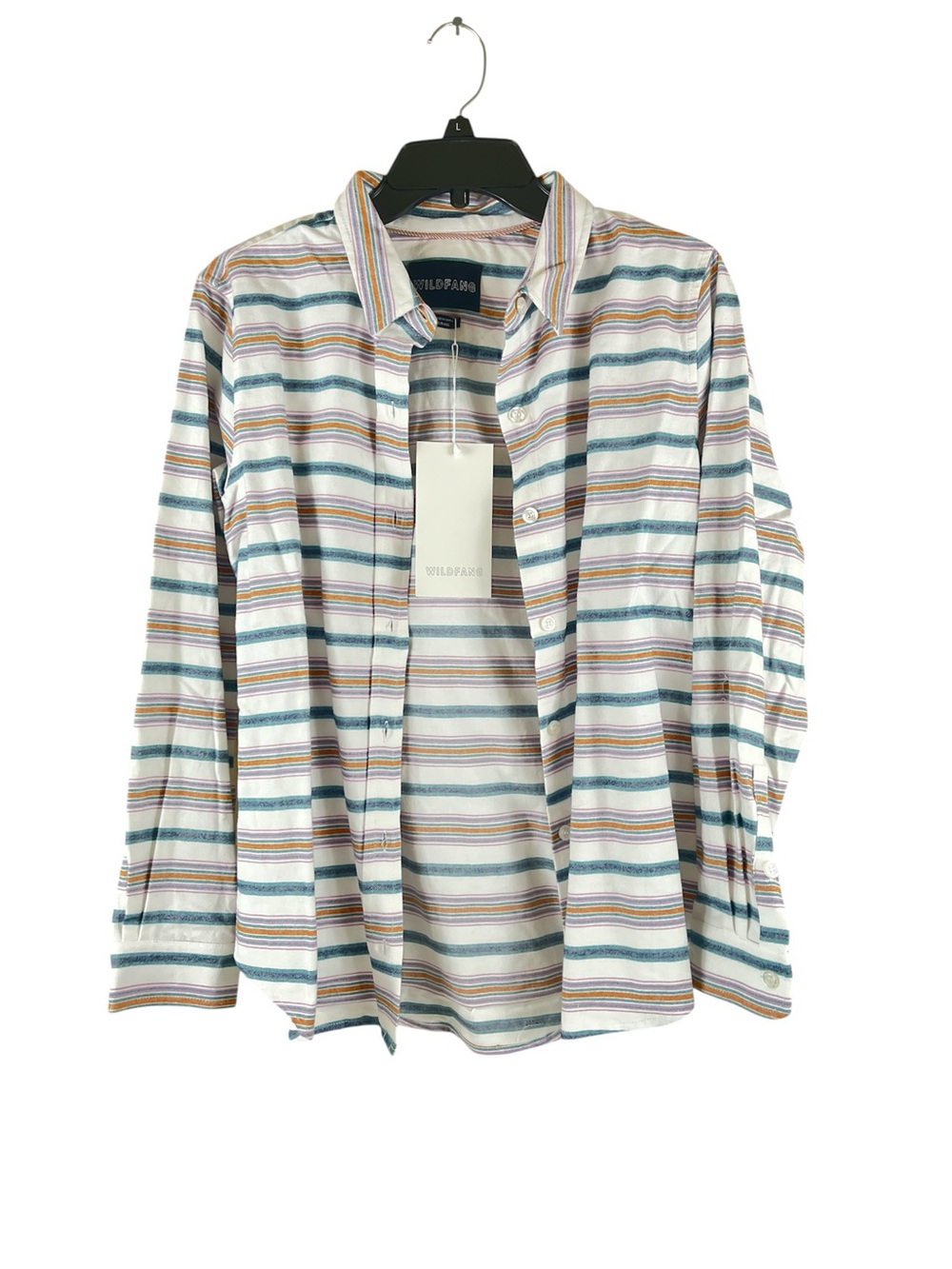 WildFang the essential long sleeve flannel button up shirt, white with stripes